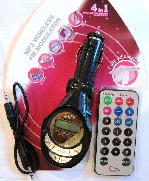 Wireless in Car MP3/WMA FM Modulator for use with USB Memory Stick or Memory Card