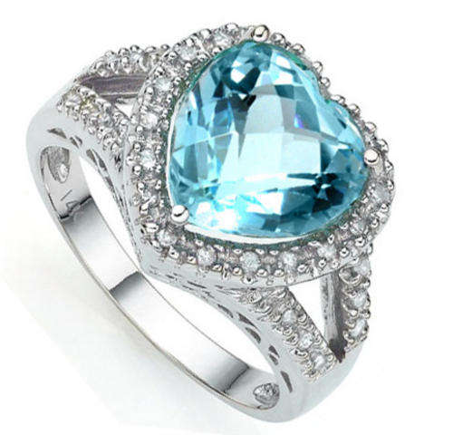 ***R4000***3.33CT HEART BLUE TOPAZ & 30 PCS GENUINE DIAMOND RING (FREE SHIPPING)