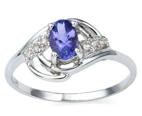 CERTIFIED 0.49CT TANZANITE & 6 DIAMONDS RING IN 14KT WHITE GOLD