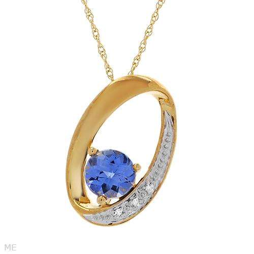 ***R5000*** NECKLACE WITH 0.90CTW DIAMONDS & CREATED TANZANITE IN YELLOW GOLD