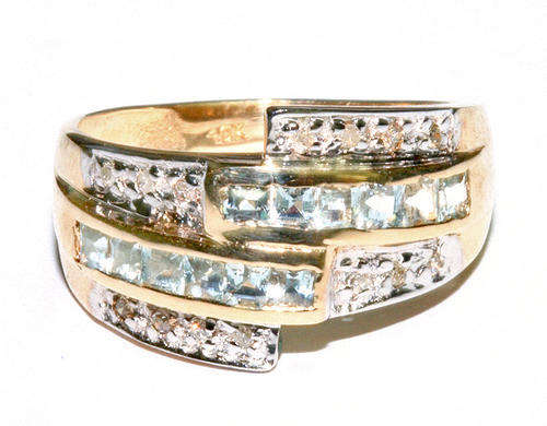 * PRICE REDUCED* CERTIFIED RING WITH 12 AQUAMARINES & 14 DIAMONDS IN 9KT YELLOW GOLD