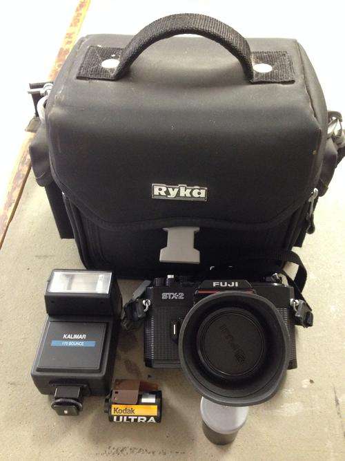 fuji stx -2 camera with bag and flash