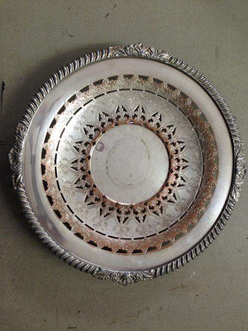 embossed footed  silverplate tray
