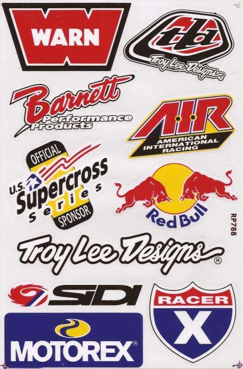 Vinyl Stickers - Various logo's, Red Bull, Motorex Sheet with 10 stickers