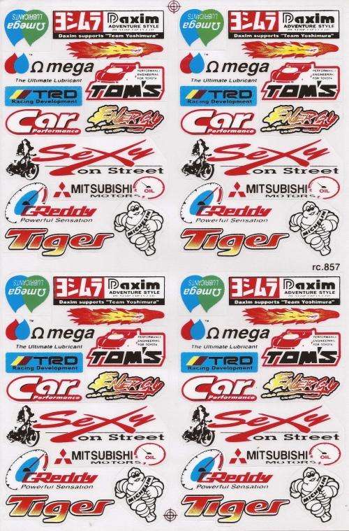 Vinyl Stickers - Various logo's, Tiger, Omega Sheet with 52 stickers
