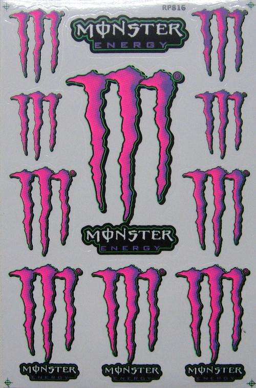 Vinyl Stickers - Monster Energy ( Pink ) - Sheet with 18 stickers
