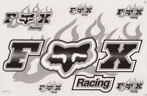 Vinyl Stickers - Fox Racing ( Silver / Black ) Sheet with 6 stickers
