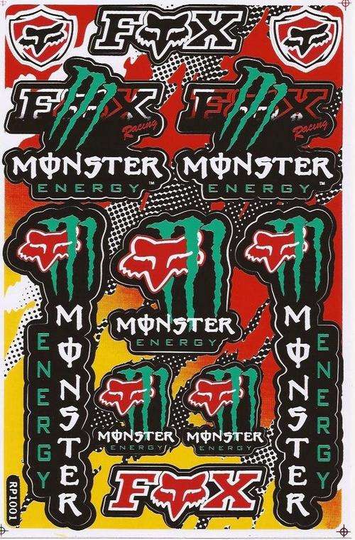 Vinyl Stickers - Monster Energy / Fox ( Red )  Sheet with 11 stickers