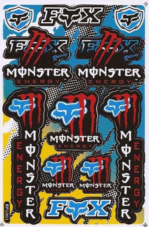 SPECIAL OFFER Vinyl Stickers - Monster Energy / Fox ( Blue )  Sheet with 11 stickers
