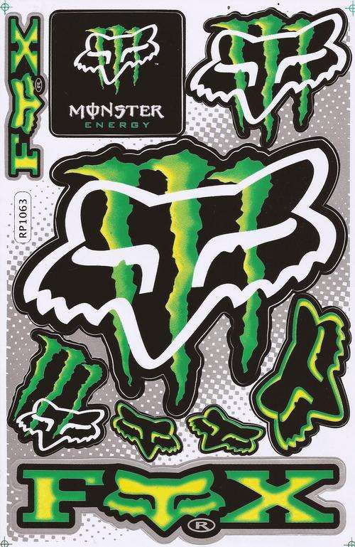 Vinyl Stickers - Monster & Fox ( Green ) Sheet with 9 stickers