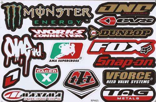 SPECIAL OFFER Vinyl Stickers - Various logo's,Monster,Dunlop,Fox, etc Sheet with 14 stickers