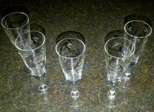 Five Vintage Grape Design Cherry Glasses