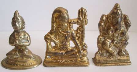 Three Solid Brass Oriental Figurines