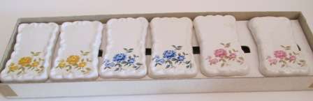 Set of Six Flower Pattern Porcelain Table Setting Name Boards