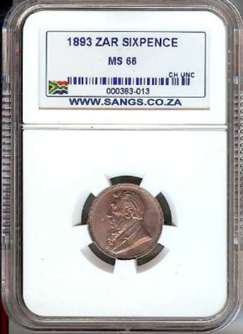 1893 ZAR 6 Pence  MS 66