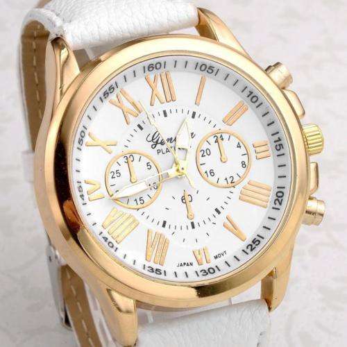 Fashion Women's GENEVA Roman Stainless Steel Leather Analog Quartz Wrist Watch