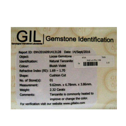 Sought After *TANZANITE* 2.32ct CERTIFIED Cushion Shaped VVS Tanzanite GIL CERTIFIED