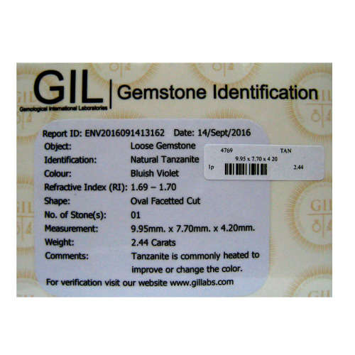 Sought After *TANZANITE* 2.44ct CERTIFIED OVAL Shaped VVS Tanzanite GIL CERTIFIED
