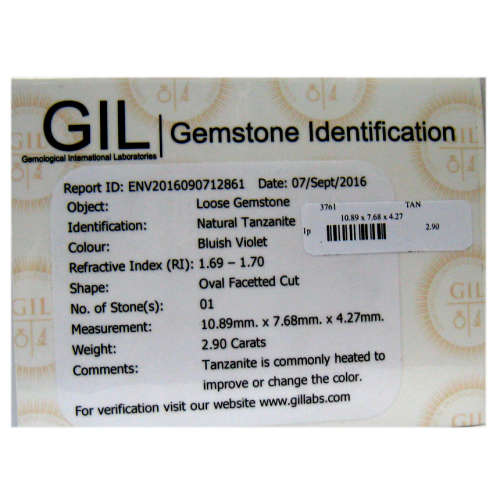 Sought After *TANZANITE* 2.90ct CERTIFIED OVAL Shaped VVS Tanzanite GIL CERTIFIED