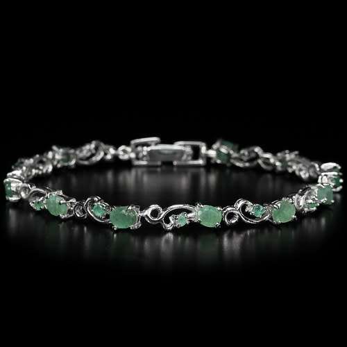 NATURAL GREEN EMERALD COLUMBIAN OVAL & ROUND STERLING 925 SILVER BRACELET 7.25