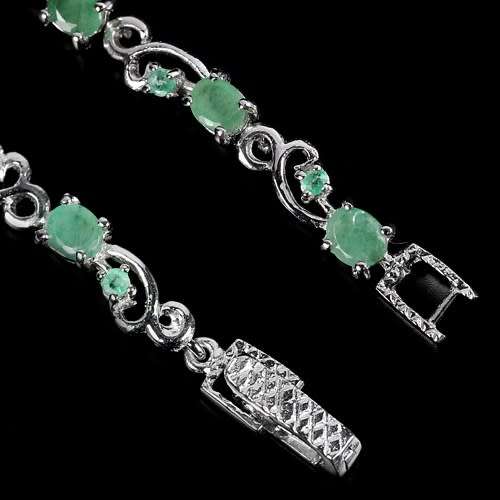 NATURAL GREEN EMERALD COLUMBIAN OVAL & ROUND STERLING 925 SILVER BRACELET 7.25
