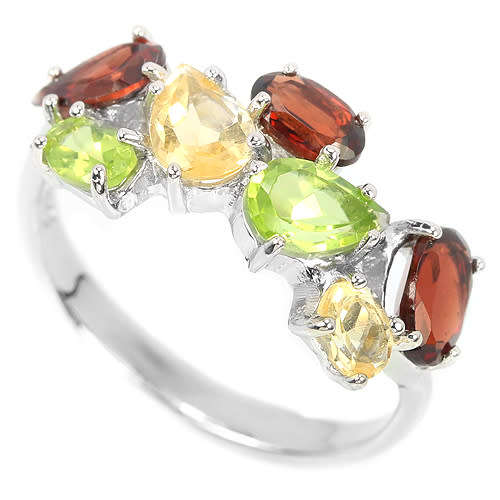 ALLURING NATURAL MULTI COLOR GARNET CITRINE & PERIDOT STERLING 925 SILVER RING 7
