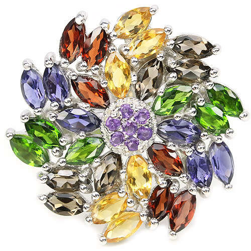 NATURAL AMETHYST GARNET CITRINE CHROME DIOPSIDE STERLING 925 SILVER RING 8.75