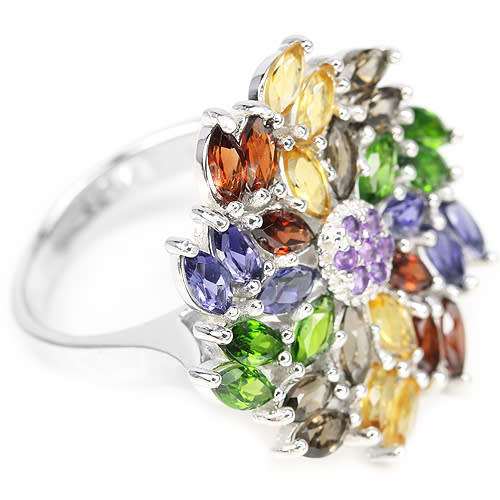 NATURAL AMETHYST GARNET CITRINE CHROME DIOPSIDE STERLING 925 SILVER RING 8.75