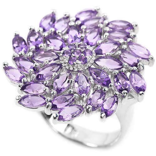 NATURAL PURPLE AMETHYST MARQUISE & ROUND STERLING 925 SILVER FLOWER RING 8.75