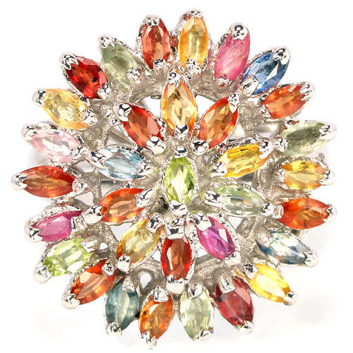 GENUINE AAA MULTI COLOR SAPPHIRE & RUBY MARQUISE STERLING 925 SILVER RING 6.75