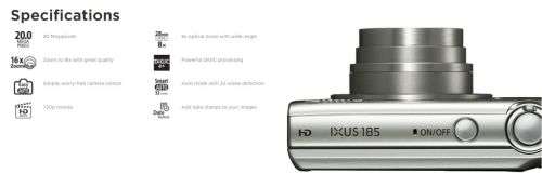 Canon IXUS 185 Digital Camera | 20MP | HD Movies | 8x Optical Zoom