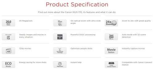 Canon IXUS 170 (20MP, HD 720p, 12x Optical Zoom - Digital Camera Silver Set