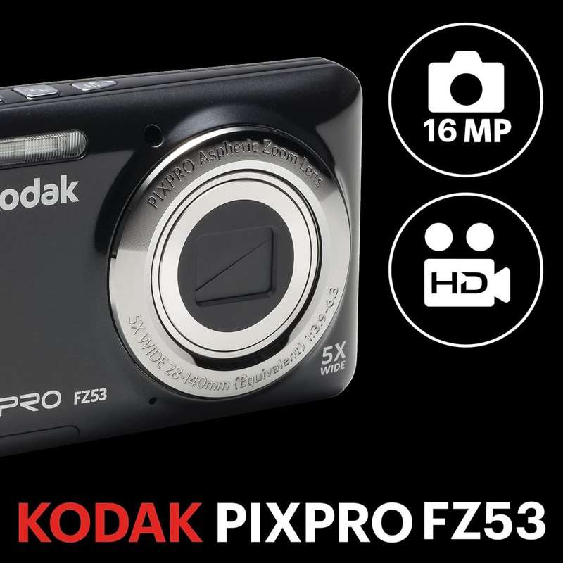 Kodak PixPro FZ53 Digital Camera ( 16MP, 5x Optical Zoom & HD Videos) Black