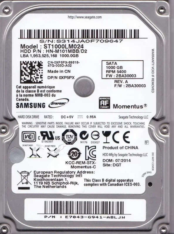 Seagate Momentus 1TB - Laptop Hard Disk Drive