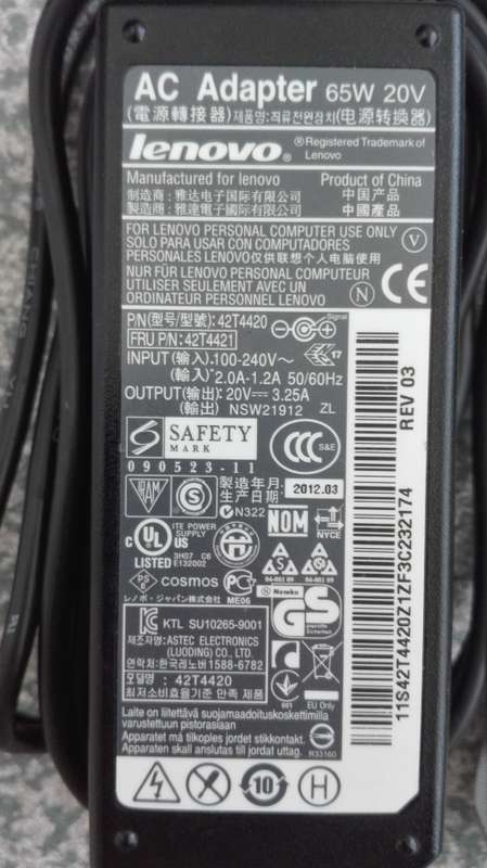 ORIGINAL LENOVO CHARGER 65W 20V