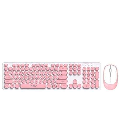 T-Wolf TF770 Mechanical Feel Wireless Gaming Keyboard And Mouse Set- Pink
