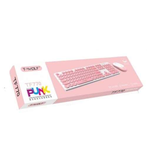 T-Wolf TF770 Mechanical Feel Wireless Gaming Keyboard And Mouse Set- Pink