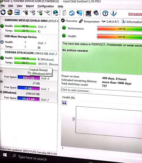 TOSHIBA DT01ACA200 2TB 3.5INCH HARD DRIVE *100% HEALTH* SATA 6gb/s 7200rpm