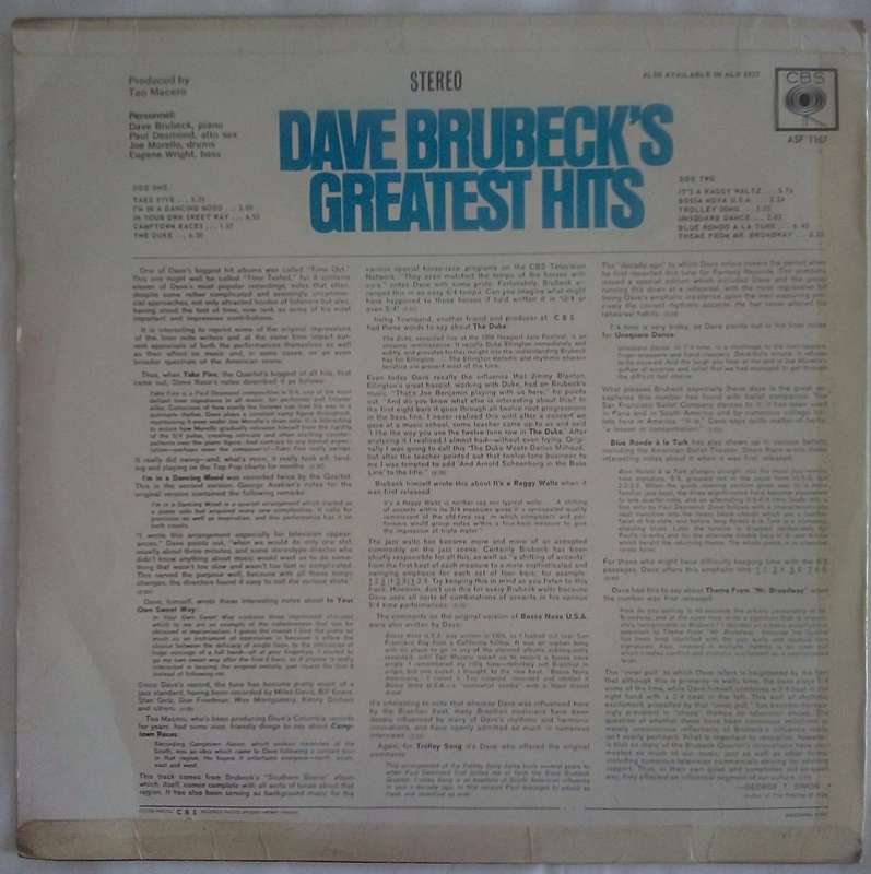 Dave Brubeck`s Greatest Hits Vinyl LP