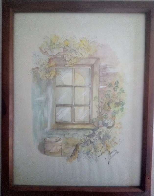 Framed Watercolour Window Illustration by South African Artist Junette Harmse