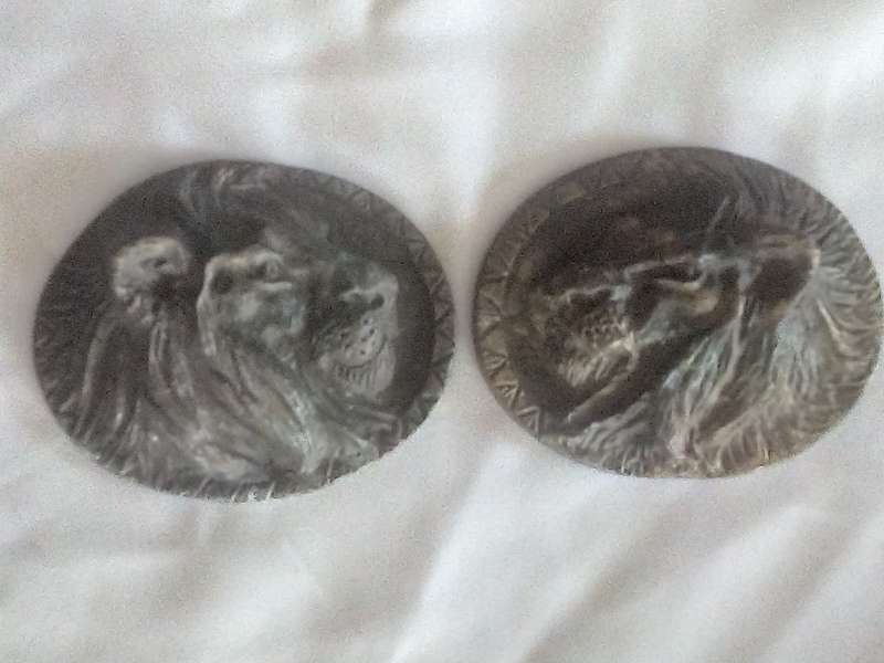 Pair of Bronze Cast Lion Head Medallions