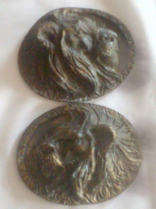 Pair of Bronze Cast Lion Head Medallions
