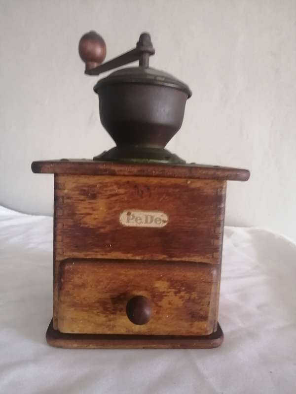 Stunning Antique PeDe Wood & Iron Coffee Grinder