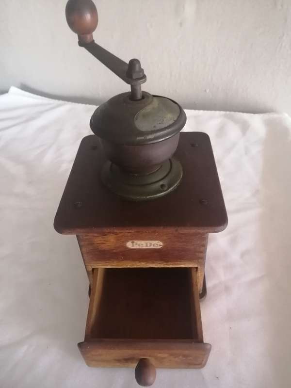 Stunning Antique PeDe Wood & Iron Coffee Grinder