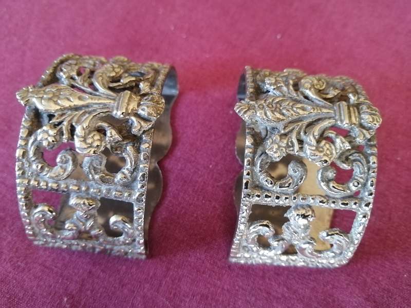 Pair of Antique Italian Silver Plated Fleur de Lis Knapkin rings