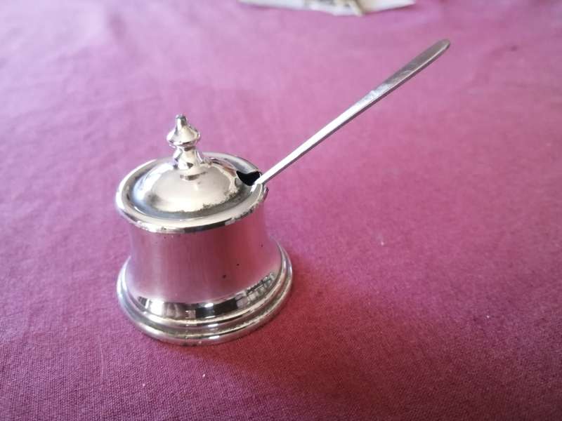Vintage Silver Plated Mustard Container with spoon.