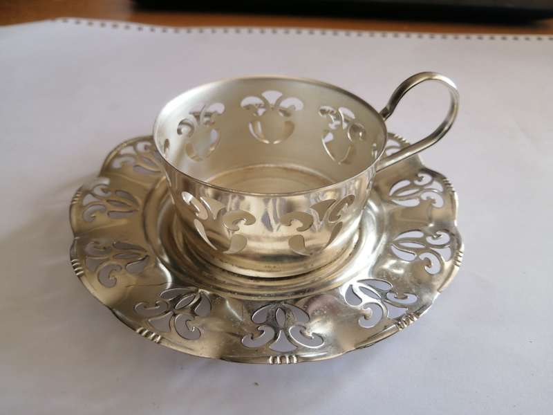 Silver Toned Christening Cup & Saucer