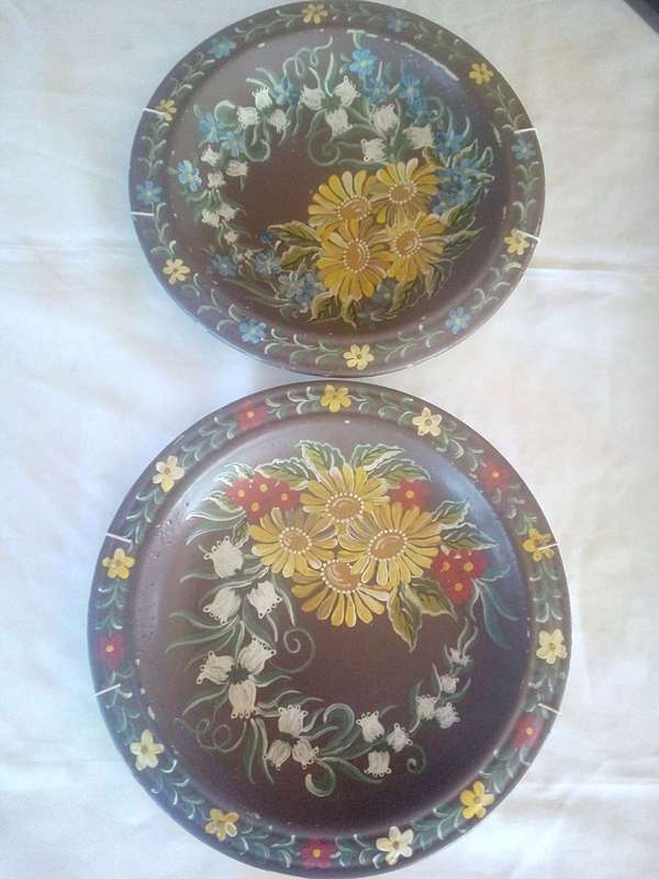 Set of 2 Hand painted Pottery Wall Hanging Plates