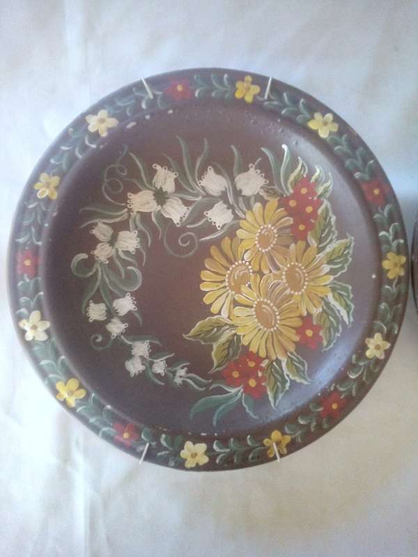 Set of 2 Hand painted Pottery Wall Hanging Plates