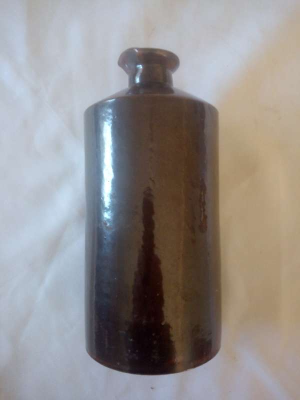 Antique Oven Baked Clay Ink Bottle Glazed